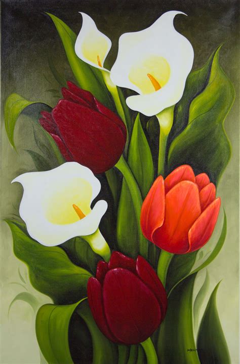 Limited Edition Floral Oil Painting from Mexico - Tulips and Calla ...