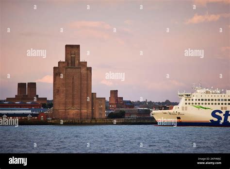 Pacific Road Birkenhead Tunnel Air Vent And Belfast Ferry Stock Photo