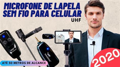 Microfone De Lapela Sem Fio UHF Para Smartphones Alcance De 50 Metros