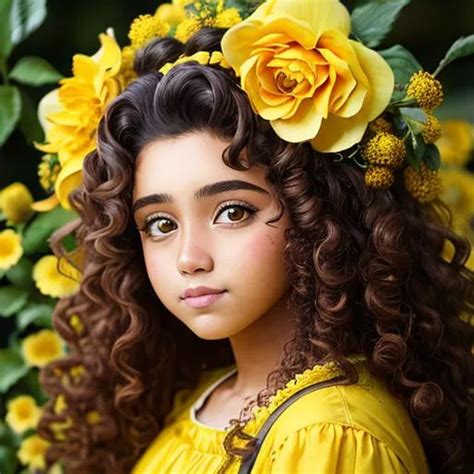 A Girl With Long Curly Hair Wearing Yellow Surrou