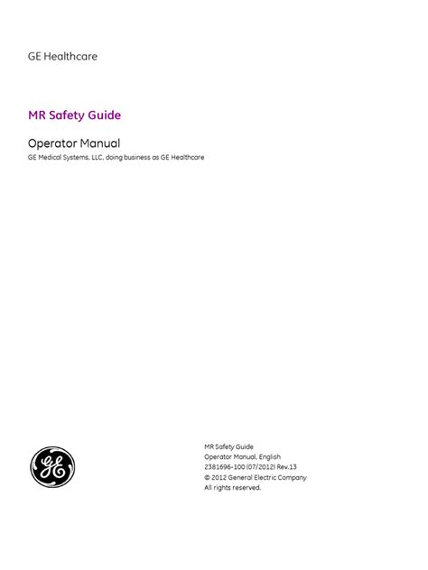 Operator Manual Ge Signa Explorer Safetyguide 2381696 En R13