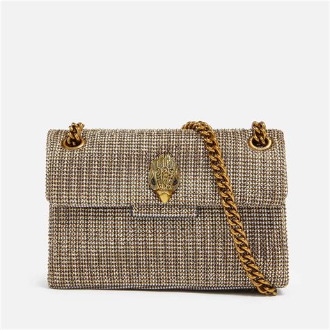 Kurt Geiger Crystal Embellished Fabric Mini Kensington V Bag In Natural