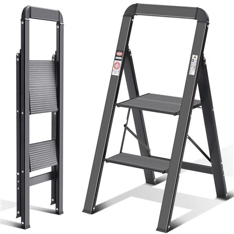 KINGRACK Step Ladder 2 Steps Folding Step Ladder With Handrail Non