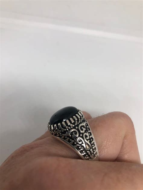 Vintage Onyx Mens Ring Sterling Silver Gothic Genuine Etsy