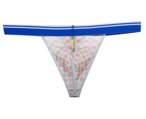 Colorful Checkered Men Wide Pouch T Back Underwear Belt Mini String Bikini Tanga Mu X