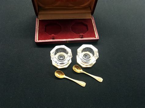 Pair Of French Vintage Crystal Salters Wspoons By St Medard Ebay