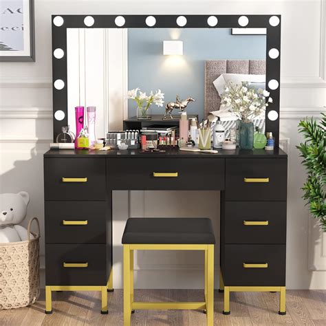 Vanity Table With Drawers Mirror And Lights At Susan Walker Blog