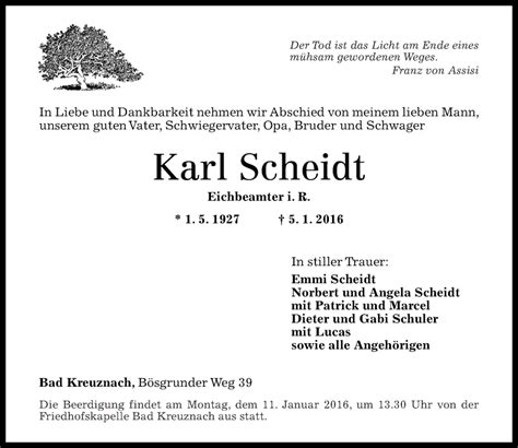 Traueranzeigen Von Karl Scheidt Rz Trauer De