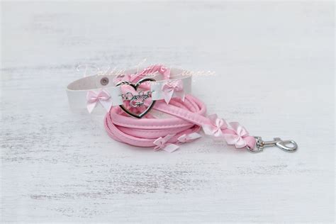 Ddlg Pretty Pink Bdsm Daddys Girl Bondage Collar And Leash Set Bows