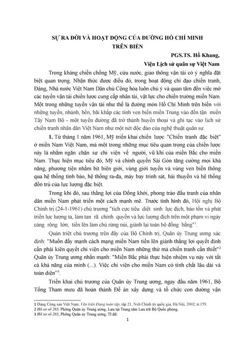 H Kh SỰ Ra ĐỜi VÀ HoẠt ĐỘng CỦa ĐƯỜng HỒ ChÍ Minh TrÊn BiỂn Hồ Khang Viện Lịch Sử Quân Sự