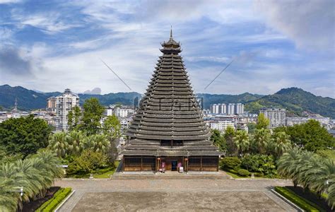 城市中午广西三江鼓楼建筑风光景区无人机摄影图配图高清摄影大图 千库网