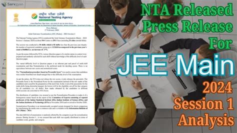 Nta Released Press Release For The Jee Main 2024 Session 1 Analysis