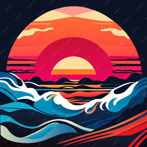 Premium Vector Portrait Of A Ocean Sunset Vector Illustration