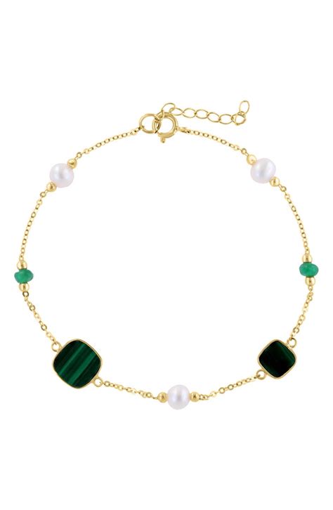 Effy 14k Yellow Gold Freshwater Pearl Malachite And Emerald Bracelet Nordstromrack