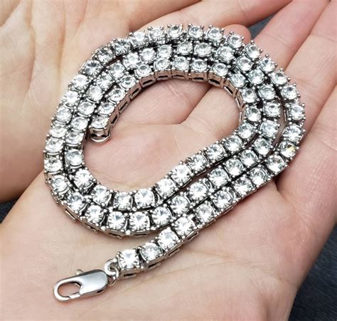 Silver 5mm Cz Diamond Tennis Link Chain Etsy Uk