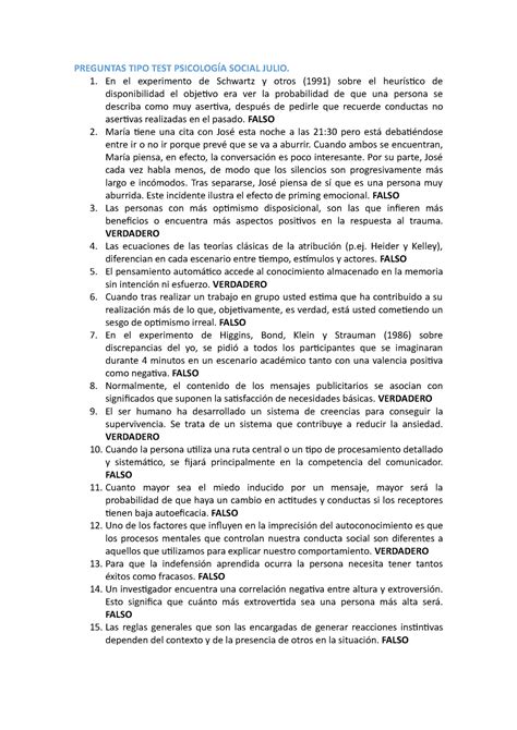 TIPO TEST 10 Julio 2020 Preguntas Y Respuestas PREGUNTAS TIPO TEST