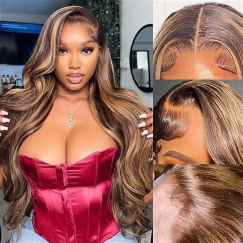 Amazon JFOOHD Honey Blonde Ombre Lace Front Wig Human Hair Pre Plucked 13x6 HD Transparent