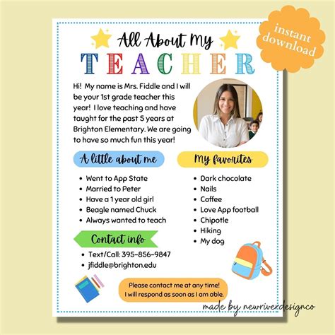 All About Me Template Teacher