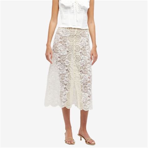 Paco Rabanne Womens Lace Midi Skirt In Ivory Paco Rabanne