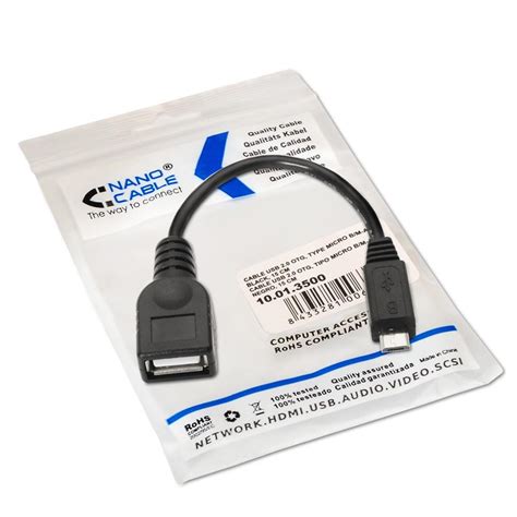 Nano Cable USB 2 0 OTG Tipo Micro B M A H Negro 15cm Cable USB