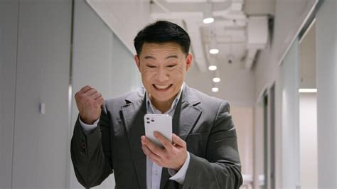 Premium Photo Happy Surprised Asian Mature Man Emotional Winner Male