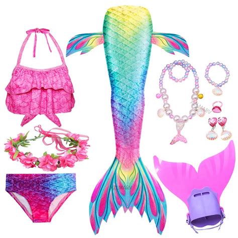 Buy Mermaid Tails Kids Swimsuit Costumes With Monofins Bikini Swimming ...