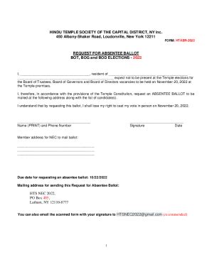 Fillable Online Absentee Ballot Request Form Pdf Albany Hindu Temple