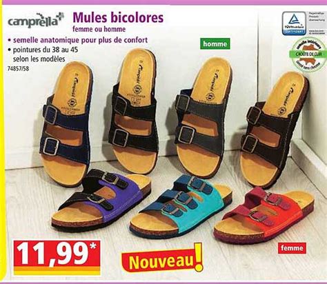 Promo Mules Bicolores Femme Ou Homme Camprella Chez Norma Icatalogue Fr