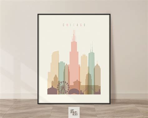 Chicago Art Print Skyline Pastel Cream Art Prints Vicky