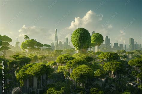 Ilustrace Environment Friendly Green Utopia Futuristic City Skyline D