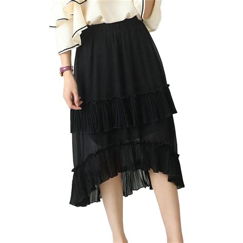 Women Ruffles Chiffon Lotus Leaf Irregular Skirts Ladies Fashion Casual Mid Calf Skirt Novelty