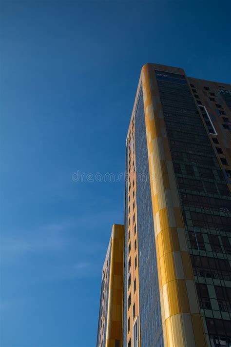Yellow And Blue Skyscrapper Facade Background Stock Photo Image Of