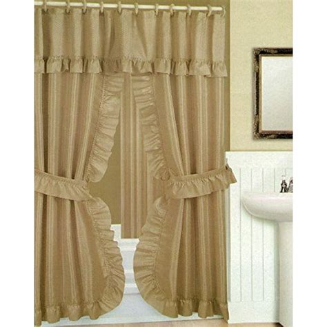 Double Swag Fabric Shower Curtain Vinyl Liner Shower Rings Dobby Dot