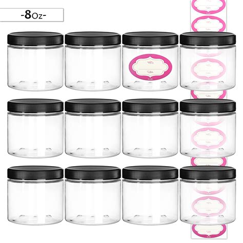 DilaBee 12 Pack 8 Ounce Empty Large Elegant Refillable Clear Plastic