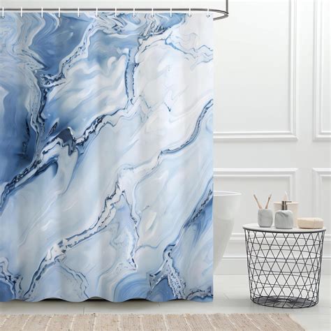 Ruelvth Blue Shower Curtain Ombre Blue Marble Shower Curtain For