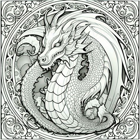 Art Nouveau Dragon Coloring Pages 26675740 Stock Photo At Vecteezy