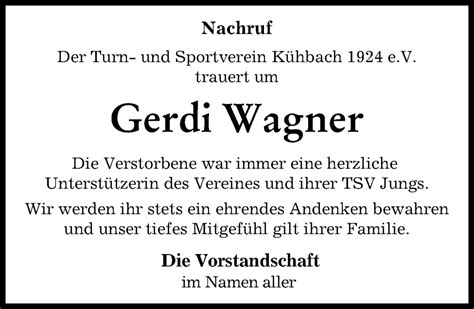 Traueranzeigen Von Gerdi Wagner Augsburger Allgemeine Zeitung