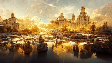 Premium Photo Luxury Big Golden City Wallpaper Background