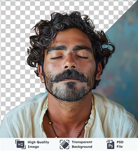 Retrato De Un Hombre Meditativo Con Bigote Y Cabello Negro Rizado Con