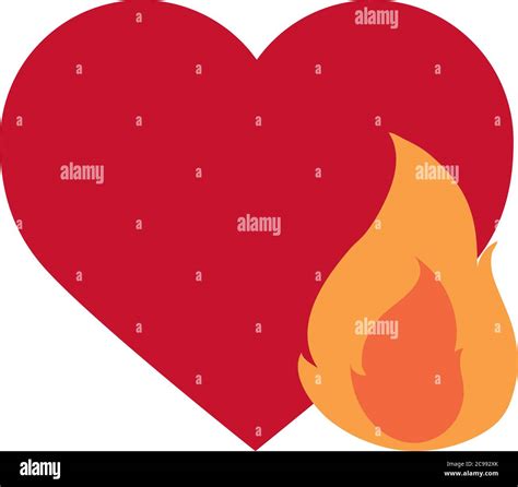 Love Heart Flame Fire Hot Romantic Passion Flat Style Icon Vector