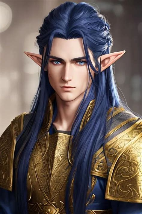 Male Elf Dark Blue Long Hair Very Handsome Face