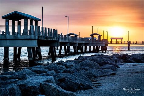 Sunset At Fort De Soto Fishing Pier Near St Petersburg Florida By