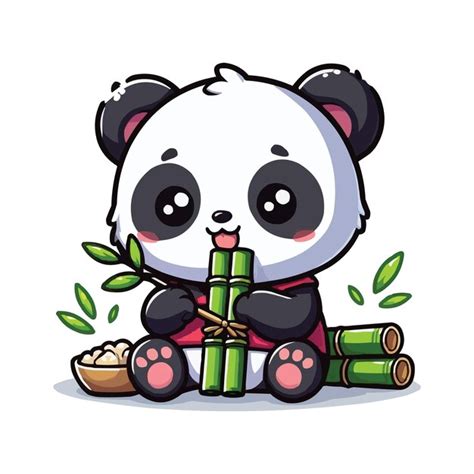 Ilustra O Vetorial De Chibi Panda Comendo Bambu Vetor Premium