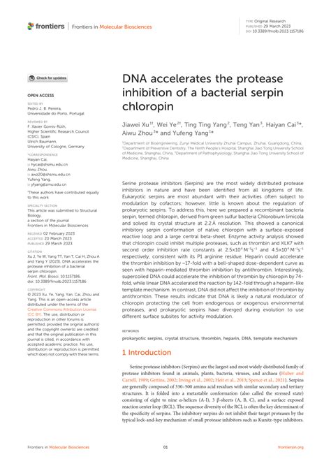 PDF DNA Accelerates The Protease Inhibition Of A Bacterial Serpin