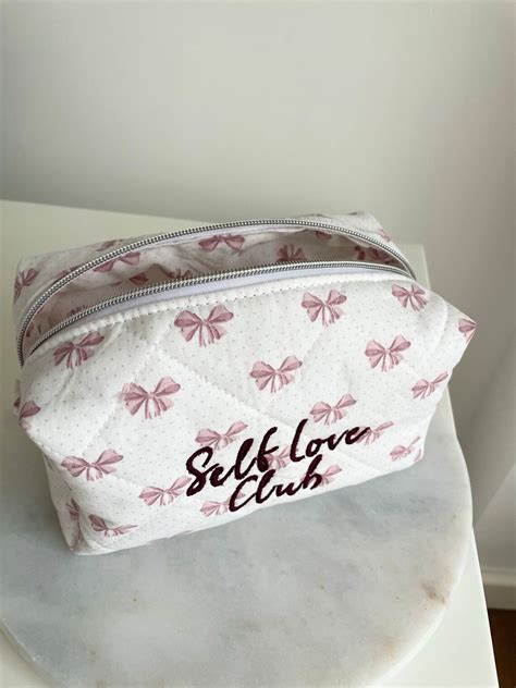 Powder Pink Ribbon Makeup Bag Toiletry Bag It Girl Makeup Bag Quilted