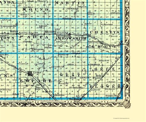 Historic County Map Mclean County Illinois Warner 1870 23 X 274