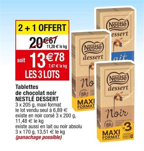 Promo Tablettes De Chocolat Noir Nestl Dessert Chez Cora