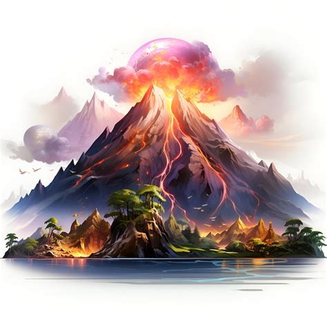 Premium Photo Volcanic Eruption In The Mountains Watercolor Painting