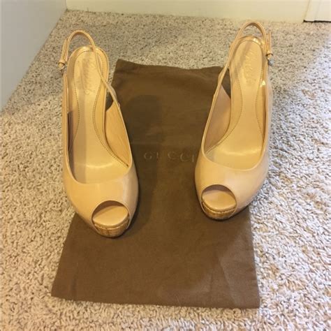Gucci Shoes Gucci Nude Patent Leather Slingback Open Toe Heels Poshmark