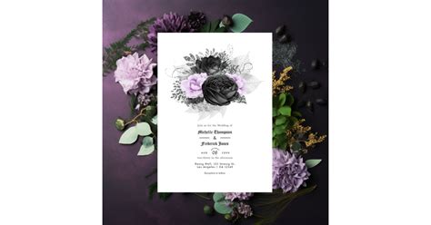 Black Purple And Silver Floral Gothic Wedding Invitation Zazzle